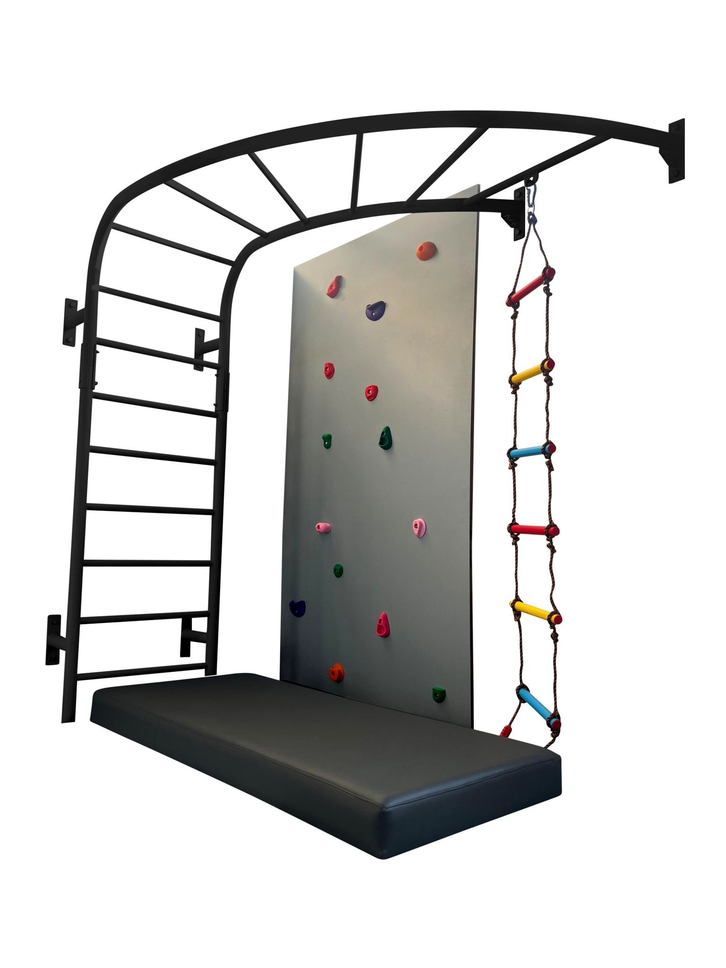 Corner monkey bar with climbing board