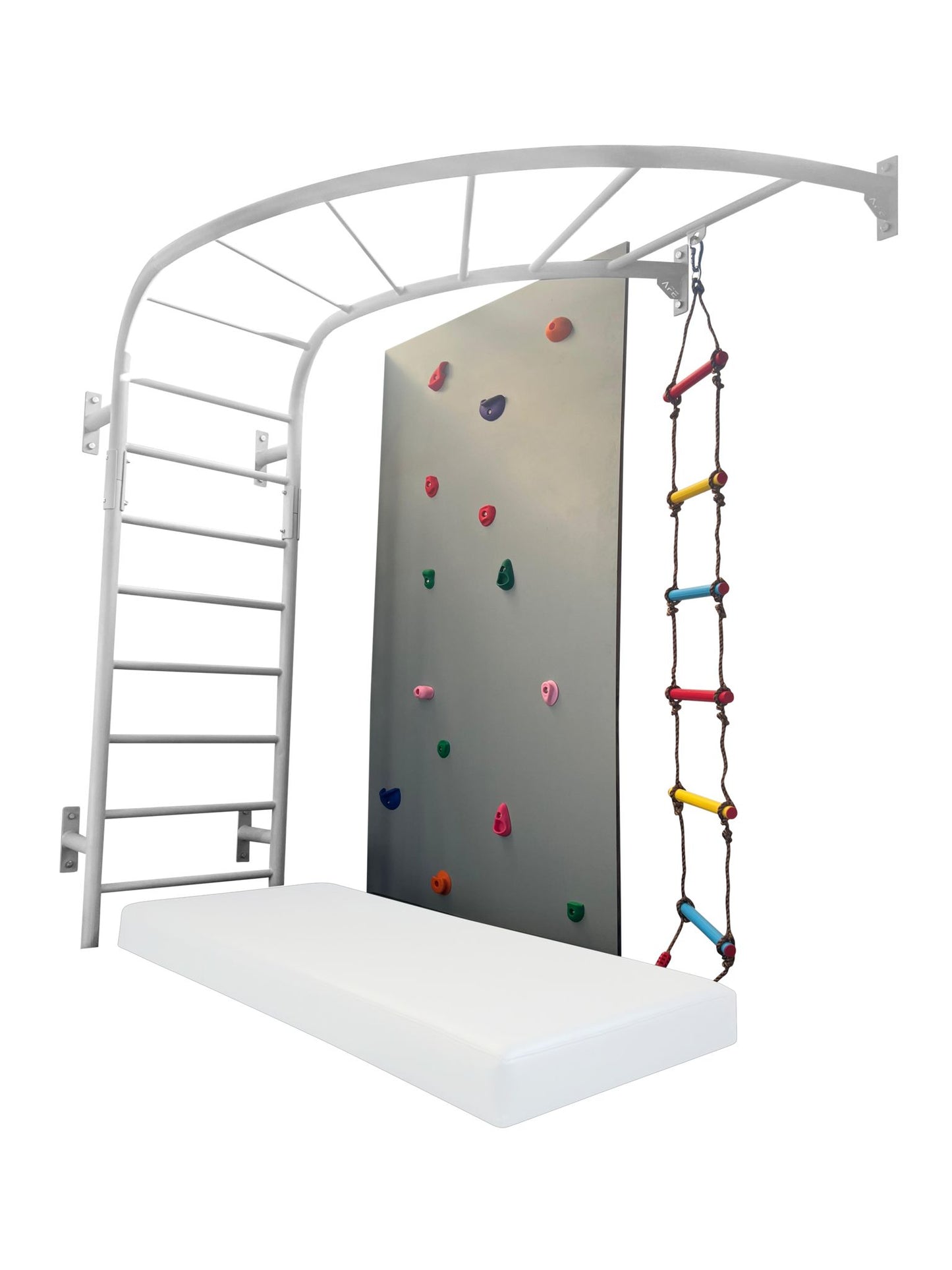 Corner monkey bar with climbing board