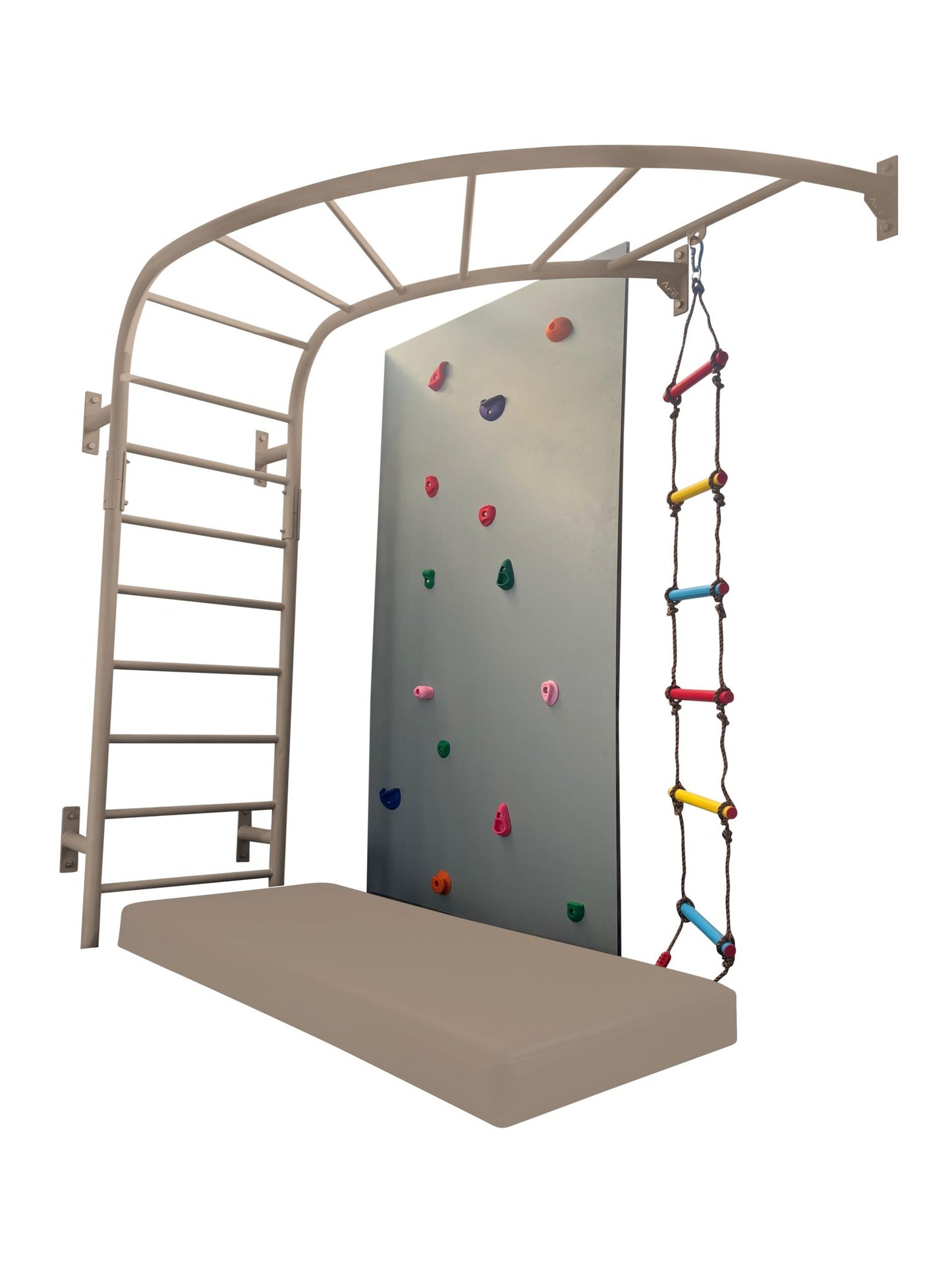 Corner monkey bar with climbing board