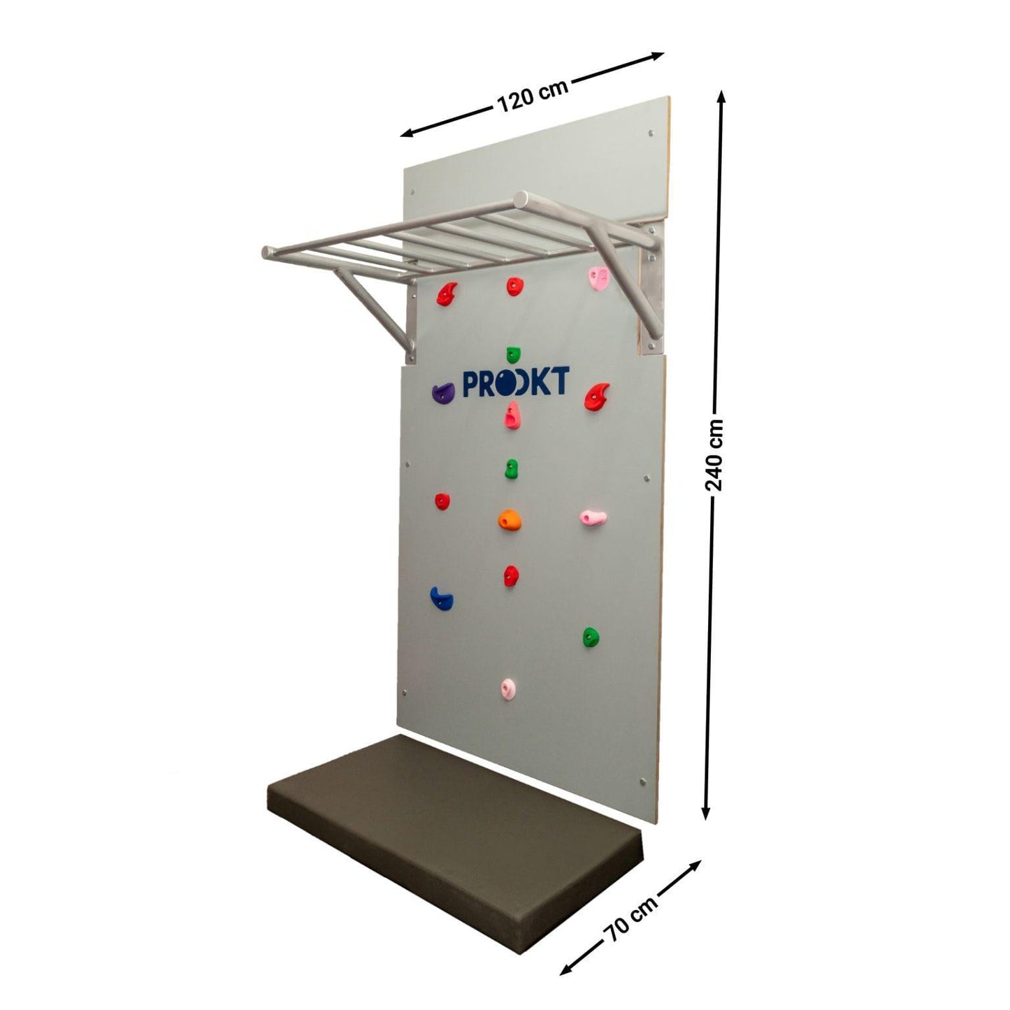 Wall mounted monkey bar with climbing wall