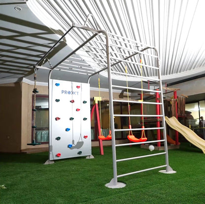 Outdoor Zip line with wall climb and monkeybar