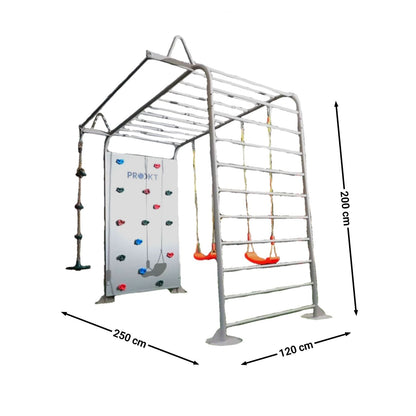 Outdoor Zip line with wall climb and monkeybar